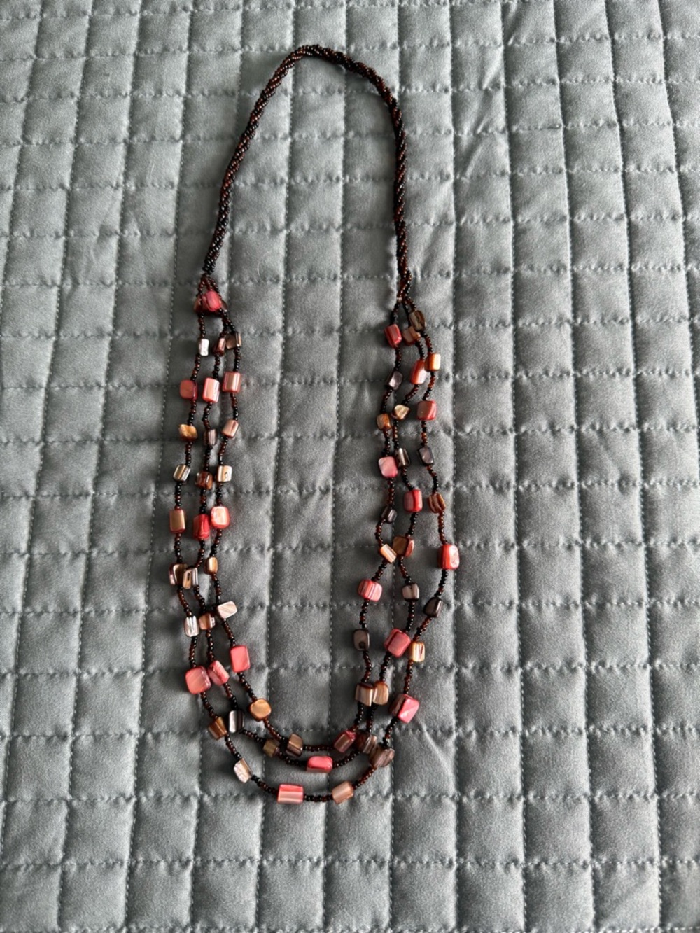 Multi-Strand Beaded Necklace in Coral and Brown - Unbranded
